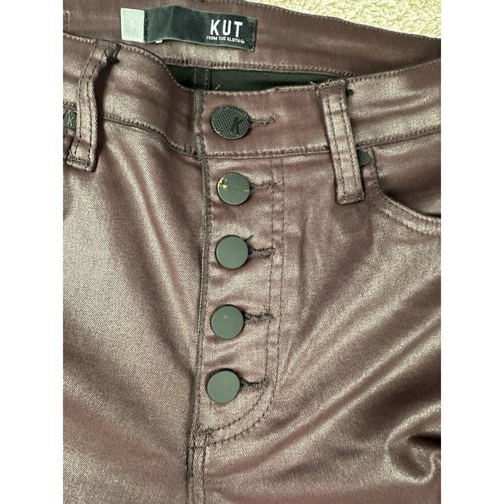 Kut from the Kloth Mia High Rise Skinny Wet Look Bordeaux Jeans Size 0 - Picture 7 of 16